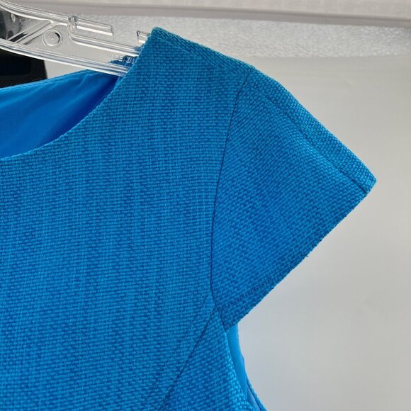 Jones Studio A-Line Dress Cap Sleeve Textured Blue Teal Size 6 Below Knee Zip - Picture 4 of 9